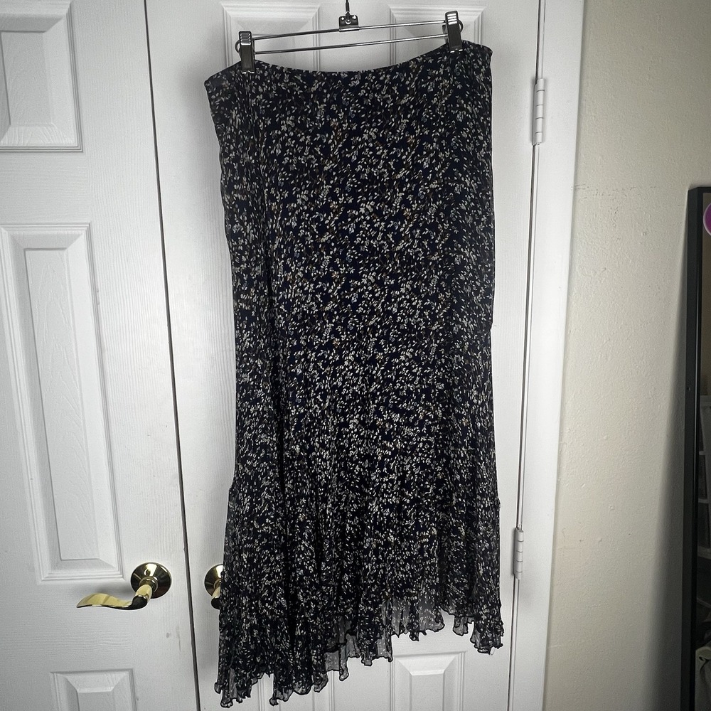 Vintage Anne Klein ll size 12 floral 100% silk Maxi skirt lined Assymetrical - Picture 5 of 9